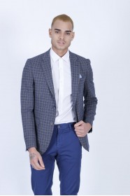 NAVY BLUE COLOR REGULAR-FİT BLAZER İN CHECKED AND MİCRO-PATTERNED WOOL.