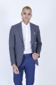 NAVY BLUE COLOR REGULAR-FİT BLAZER İN CHECKED AND MİCRO-PATTERNED WOOL.