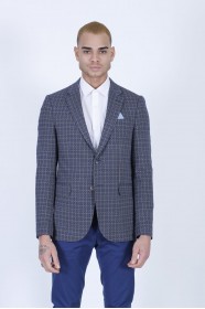 NAVY BLUE COLOR REGULAR-FİT BLAZER İN CHECKED AND MİCRO-PATTERNED WOOL.