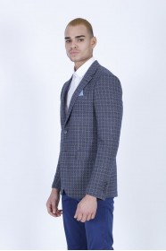 NAVY BLUE COLOR REGULAR-FİT BLAZER İN CHECKED AND MİCRO-PATTERNED WOOL.