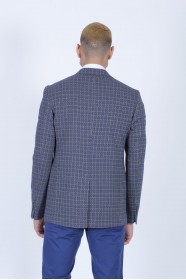 NAVY BLUE COLOR REGULAR-FİT BLAZER İN CHECKED AND MİCRO-PATTERNED WOOL.