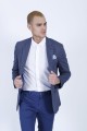 NAVY BLUE COLOR REGULAR-FİT BLAZER İN CHECKED AND MİCRO-PATTERNED WOOL.