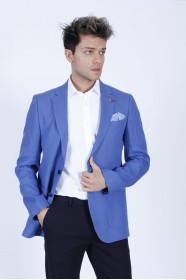 BLUE COLORED, REGULAR-FIT LINEN BLAZER