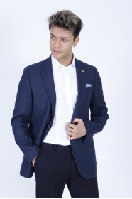 NAVY BLUE COLORED, REGULAR-FIT LINEN BLAZER