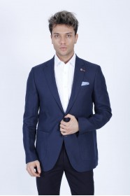 NAVY BLUE COLORED, REGULAR-FIT LINEN BLAZER