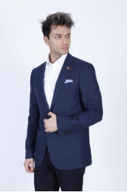 NAVY BLUE COLORED, REGULAR-FIT LINEN BLAZER