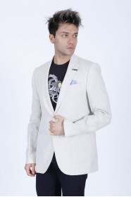 BEIGE COLORED, REGULAR-FIT LINEN BLAZER