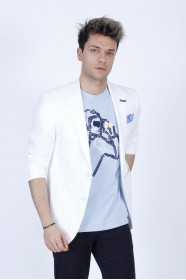 WHITE COLORED, REGULAR-FIT LINEN BLAZER