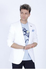 WHITE COLORED, REGULAR-FIT LINEN BLAZER