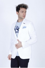 WHITE COLORED, REGULAR-FIT LINEN BLAZER