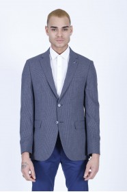 NAVY BLUE COLOR REGULAR-FİT BLAZER İN CHECKED AND MİCRO-PATTERNED WOOL.