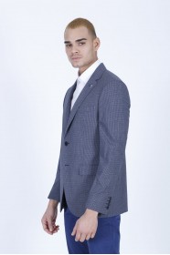 NAVY BLUE COLOR REGULAR-FİT BLAZER İN CHECKED AND MİCRO-PATTERNED WOOL.