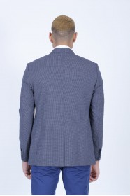 NAVY BLUE COLOR REGULAR-FİT BLAZER İN CHECKED AND MİCRO-PATTERNED WOOL.