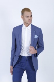 SAX BLUE COLOR REGULAR-FİT BLAZER İN CHECKED AND MİCRO-PATTERNED WOOL.