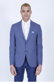 SAX BLUE COLOR REGULAR-FİT BLAZER İN CHECKED AND MİCRO-PATTERNED WOOL.