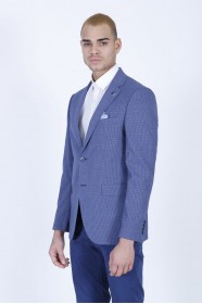 SAX BLUE COLOR REGULAR-FİT BLAZER İN CHECKED AND MİCRO-PATTERNED WOOL.