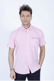 COTTON SHIRT IN PİNK COLOUR, SHORT SLEEVES, AND REGULAR FIT MOLD.
