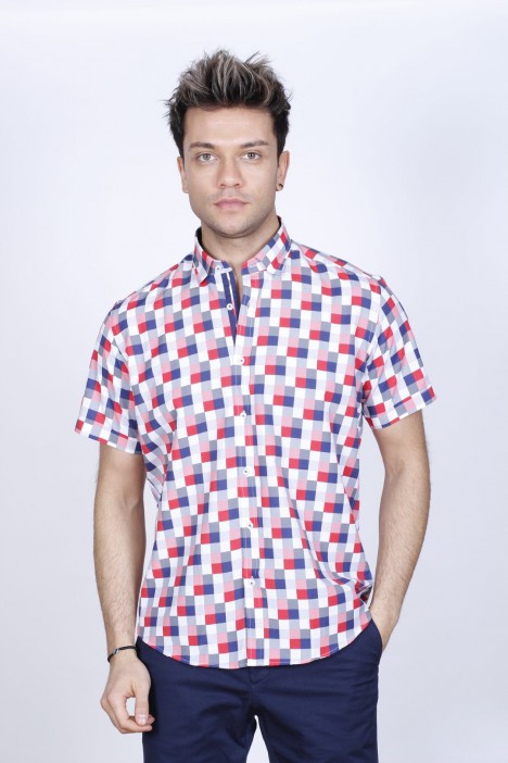 COTTON SHIRT SHORT SLEEVES, AND REGULAR FIT MOLD. RED