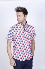 COTTON SHIRT SHORT SLEEVES, AND REGULAR FIT MOLD. RED