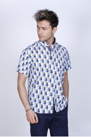 COTTON SHIRT SHORT SLEEVES, AND REGULAR FIT MOLD. NAVYBLUE