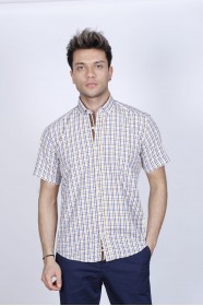 COTTON SHIRT SHORT SLEEVES, AND REGULAR FIT MOLD. BROWN