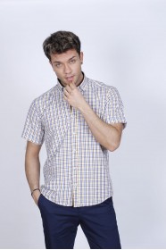 COTTON SHIRT SHORT SLEEVES, AND REGULAR FIT MOLD. BROWN
