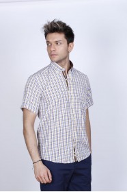 COTTON SHIRT SHORT SLEEVES, AND REGULAR FIT MOLD. BROWN