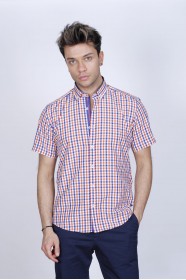 COTTON SHIRT SHORT SLEEVES, AND REGULAR FIT MOLD. ORANGE