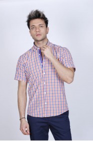 COTTON SHIRT SHORT SLEEVES, AND REGULAR FIT MOLD. ORANGE