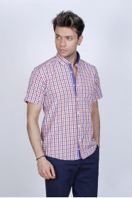 COTTON SHIRT SHORT SLEEVES, AND REGULAR FIT MOLD. ORANGE