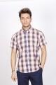 COTTON SHIRT IN RED COLOUR, SHORT SLEEVES, AND REGULAR FIT MOLD.