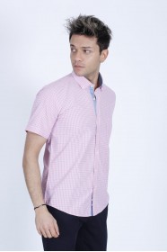 COTTON SHIRT IN PİNK COLOUR, SHORT SLEEVES, AND REGULAR FIT MOLD.