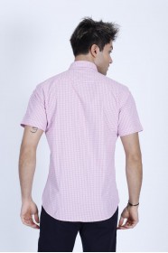 COTTON SHIRT IN PİNK COLOUR, SHORT SLEEVES, AND REGULAR FIT MOLD.