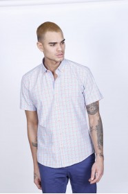 COTTON SHIRT IN TURQUOISE COLOUR, SHORT SLEEVES, AND REGULAR FIT MOLD.