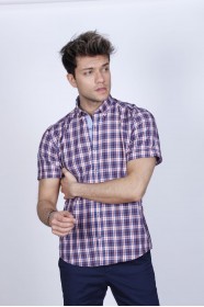 COTTON SHIRT IN SAX BLUE COLOUR, SHORT SLEEVES, AND REGULAR FIT MOLD.