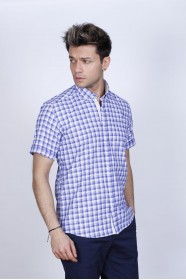 COTTON SHIRT IN SAX BLUE COLOUR, SHORT SLEEVES, AND REGULAR FIT MOLD.