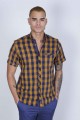 SPORT COTTON SHIRT IN BROWN COLORED, SHORT SLEEVE, SNAP-BUTTON ON THE FRONT.