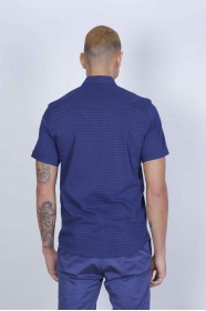 SPORT COTTON SHIRT IN DARK NAVY BLUE COLORED, SHORT SLEEVE, SNAP-BUTTON ON THE FRONT.
