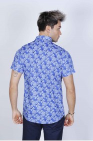 BLUE COLORED, SPORT COTTON SHIRT, SHORT SLEEVE, BUTTON FASTENING ON THE FRONT