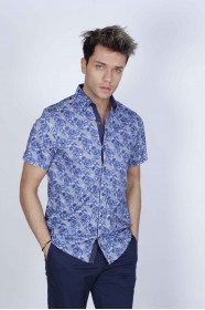 CREAM COLORED, SPORT COTTON SHIRT, SHORT SLEEVE, BUTTON FASTENING ON THE FRONT