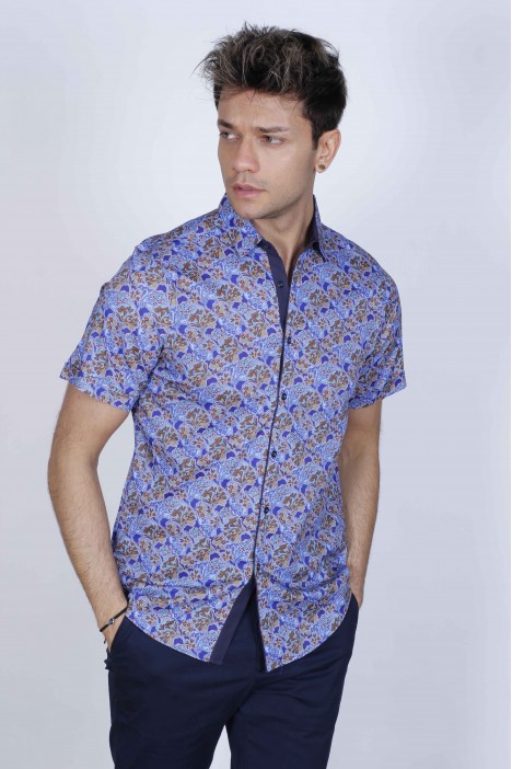 MUSTARD COLORED, SPORT COTTON SHIRT, SHORT SLEEVE, BUTTON FASTENING ON THE FRONT