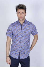 MUSTARD COLORED, SPORT COTTON SHIRT, SHORT SLEEVE, BUTTON FASTENING ON THE FRONT