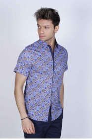 MUSTARD COLORED, SPORT COTTON SHIRT, SHORT SLEEVE, BUTTON FASTENING ON THE FRONT