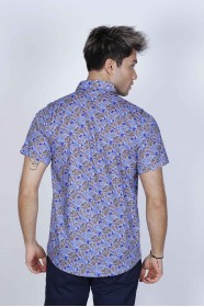 MUSTARD COLORED, SPORT COTTON SHIRT, SHORT SLEEVE, BUTTON FASTENING ON THE FRONT