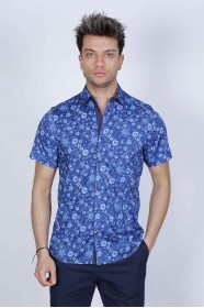 SPORT COTTON SHIRT, SHORT SLEEVE, BUTTON FASTENING ON THE FRONT. NAVY-BLUE