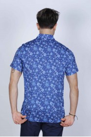SPORT COTTON SHIRT, SHORT SLEEVE, BUTTON FASTENING ON THE FRONT. NAVY-BLUE