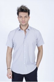 COTTON SHIRT IN GREY COLOUR, SHORT SLEEVES, AND REGULAR FIT MOLD.