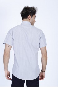 COTTON SHIRT IN GREY COLOUR, SHORT SLEEVES, AND REGULAR FIT MOLD.