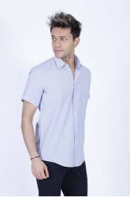 COTTON SHIRT IN SAX BLUE COLOUR, SHORT SLEEVES, AND REGULAR FIT MOLD.