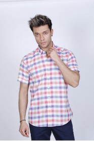 SHORT SLEEVE, REGULAR FIT, BUTTONED COTON SHIRT. SAXBLUE